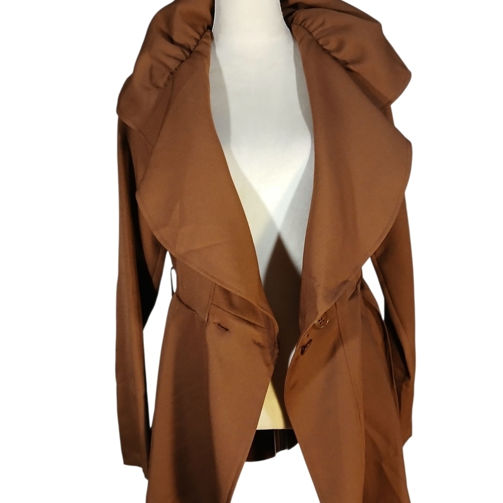 Wide Gathered Collar Jacket Button & Tie Waist Size Large - Picture 5 of 10